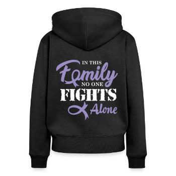 Cadeau de chimio pour le cancer des testicules - Sweat à capuche zippé Premium bio Femme - noir - Dos - Julia (174cm)