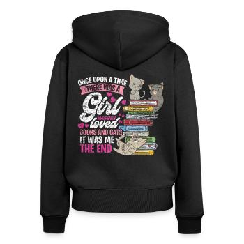 Buch - Frauen Premium Bio Zip Hoodie - Schwarz - Hinten - Julia (174cm)