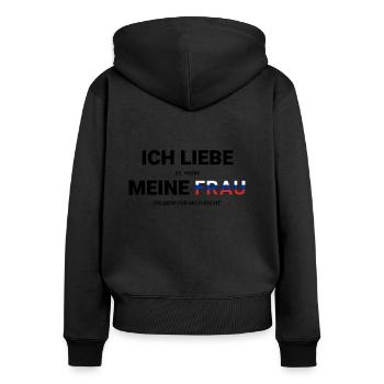 Ich liebe meine Frau - Wenn sie Pelmeni kocht - Frauen Premium Bio Zip Hoodie - Schwarz - Hinten - Julia (174cm)