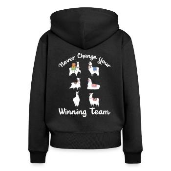 Alpaka Alpaka Alpaka Alpaka - Frauen Premium Bio Zip Hoodie - Schwarz - Hinten - Julia (174cm)