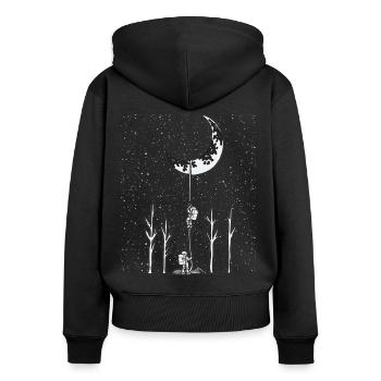 ASTRONAUT CLIMBING MOON Lustiger Spruch - Frauen Premium Bio Zip Hoodie - Schwarz - Hinten - Julia (174cm)
