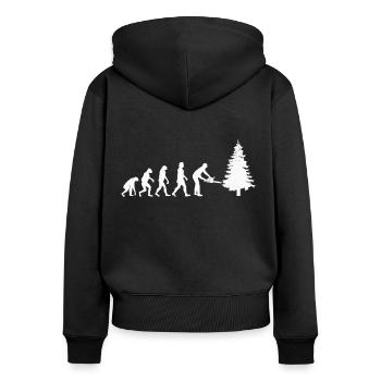 Baumfäller Motorsäge Kettensäge Evolution - Frauen Premium Bio Zip Hoodie - Schwarz - Hinten - Julia (174cm)
