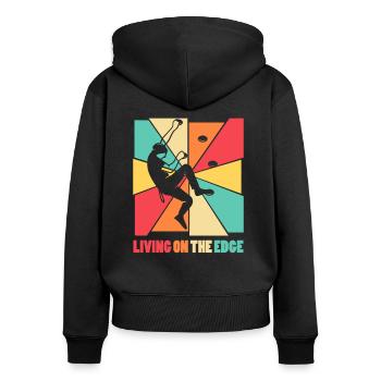 Leben am Rande Kletterwand - Frauen Premium Bio Zip Hoodie - Schwarz - Hinten - Julia (174cm)