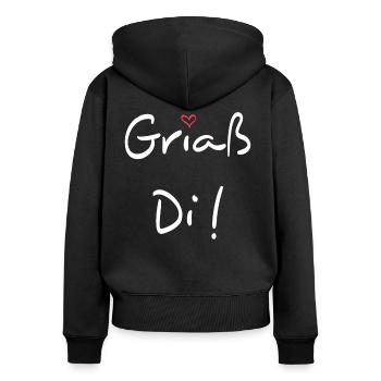 Griaß di Allgäu - Frauen Premium Bio Zip Hoodie - Schwarz - Hinten - Julia (174cm)