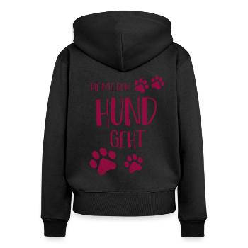 Die mit dem Hund geht - Frauen Premium Bio Zip Hoodie - Schwarz - Hinten - Julia (174cm)