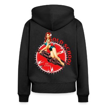 Old school Pin Up - Sweat à capuche zippé Premium bio Femme - noir - Dos - Julia (174cm)