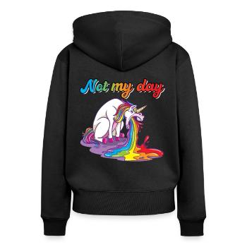 Not My Day unicorn spits vomit - Women's Premium Organic Zip Hoodie - black - Back - Julia (174cm)