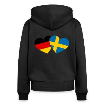 Coeur de la Suède et de l'Allemagne - vacances de voyage - Sweat à capuche zippé Premium bio Femme - noir - Dos - Julia (174cm)