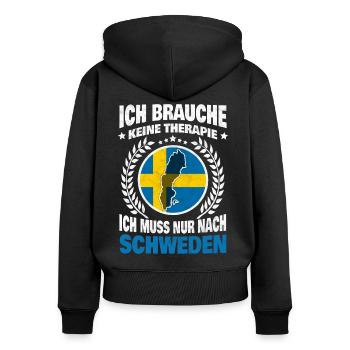 Ich brauche keine Therapie Ich muss nach Schweden - Frauen Premium Bio Zip Hoodie - Schwarz - Hinten - Julia (174cm)