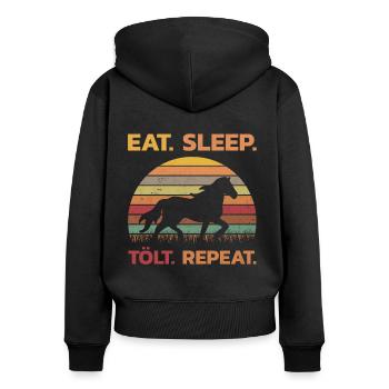 Cheval islandais manger sommeil Tölt répéter cadeau rétro - Sweat à capuche zippé Premium bio Femme - noir - Dos - Julia (174cm)