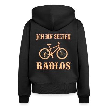 Ich Bin Selten Radlos - Frauen Premium Bio Zip Hoodie - Schwarz - Hinten - Julia (174cm)
