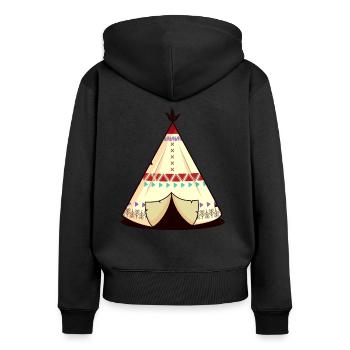 TEEPEE Indianer Zelt - Frauen Premium Bio Zip Hoodie - Schwarz - Hinten - Julia (174cm)