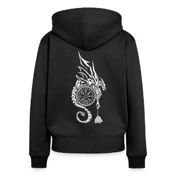 Keltischer Drache Wikinger Vegvisir Kompass Viking - Frauen Premium Bio Zip Hoodie - Schwarz - Hinten - Julia (174cm)