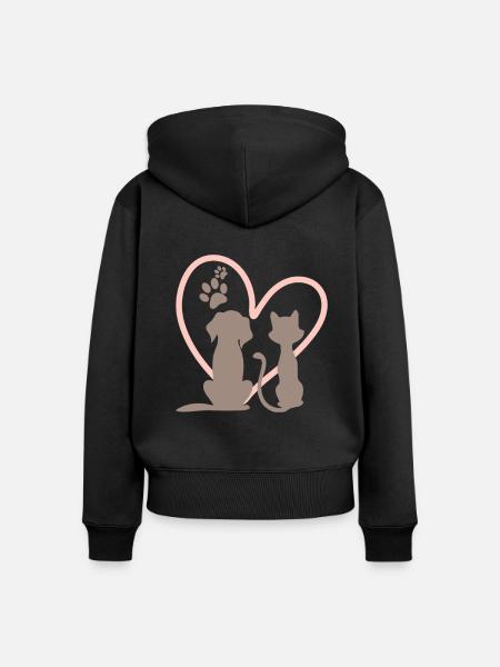 Hund und Katze - Frauen Premium Bio Zip Hoodie - Schwarz