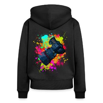 tolle Kamera mit Objektiv in Farbkleckse Geschenk - Frauen Premium Bio Zip Hoodie - Schwarz - Hinten - Julia (174cm)