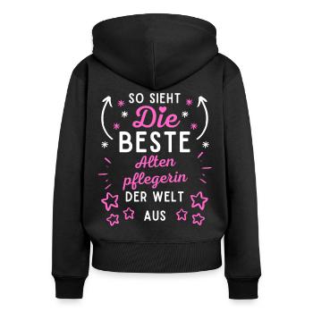 Altenpflegerin Altenheim Geschenkidee Geburtstag - Frauen Premium Bio Zip Hoodie - Schwarz - Hinten - Julia (174cm)