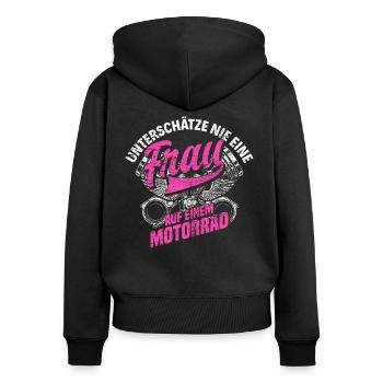 Motorrad Frau - Frauen Premium Bio Zip Hoodie - Schwarz - Hinten - Julia (174cm)