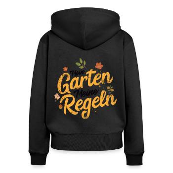 Mein Garten Meine Regeln Gärtner Gartenarbeit - Frauen Premium Bio Zip Hoodie - Schwarz - Hinten - Julia (174cm)