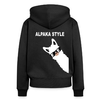 Lustiges Alpaka Design Alpaka Style Spruch - Frauen Premium Bio Zip Hoodie - Schwarz - Hinten - Julia (174cm)