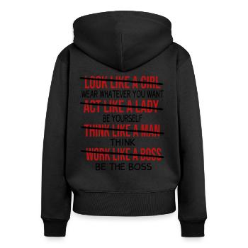 Cadeau féministe féministe féministe - Sweat à capuche zippé Premium bio Femme - noir - Dos - Julia (174cm)