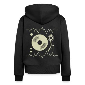DJ Mischpult Herzschlag - Frauen Premium Bio Zip Hoodie - Schwarz - Hinten - Julia (174cm)