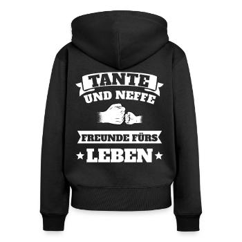 Tante und Neffe Geschenkidee - Frauen Premium Bio Zip Hoodie - Schwarz - Hinten - Julia (174cm)