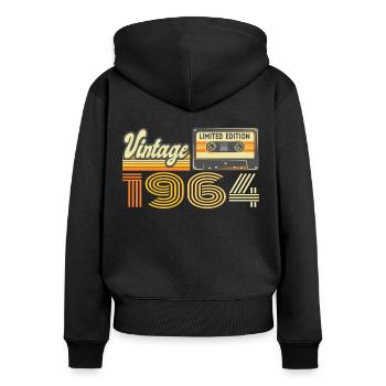 1964 Cassette Mixtape - 57e anniversaire - Sweat à capuche zippé Premium bio Femme - noir - Dos - Julia (174cm)