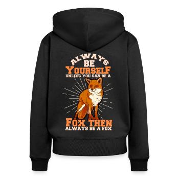 Fuchs - Frauen Premium Bio Zip Hoodie - Schwarz - Hinten - Julia (174cm)