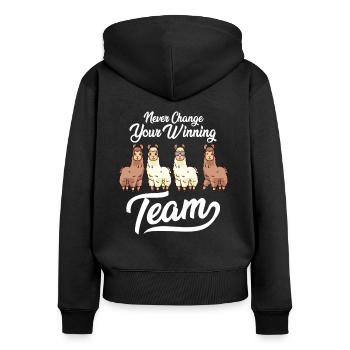 Alpaka Alpaka Alpaka Alpaka Team - Frauen Premium Bio Zip Hoodie - Schwarz - Hinten - Julia (174cm)