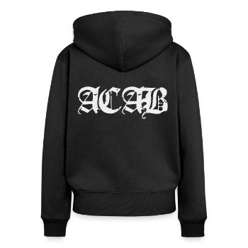 ACAB - Frauen Premium Bio Zip Hoodie - Schwarz - Hinten - Julia (174cm)