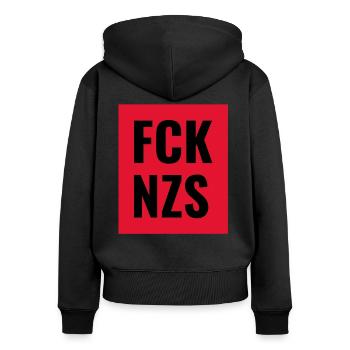 FCK NZS T-Shirt - Frauen Premium Bio Zip Hoodie - Schwarz - Hinten - Julia (174cm)
