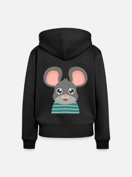 Maus mit großen Ohren - Frauen Premium Bio Zip Hoodie - Schwarz