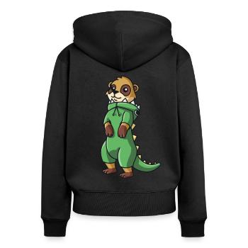 Kawaii Erdmännchen im Dino Kostüm Kawaii Damen - Frauen Premium Bio Zip Hoodie - Schwarz - Hinten - Julia (174cm)
