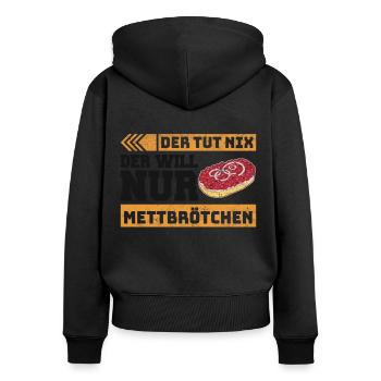 Mett Mettbrötchen Hackfleisch Hackepeter Brötchen - Frauen Premium Bio Zip Hoodie - Schwarz - Hinten - Julia (174cm)