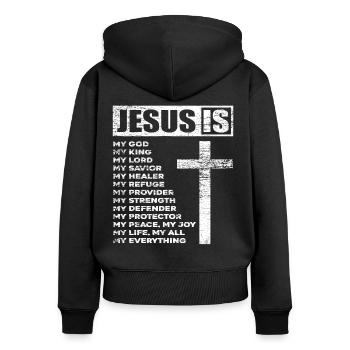 Jesus Gott - Frauen Premium Bio Zip Hoodie - Schwarz - Hinten - Julia (174cm)