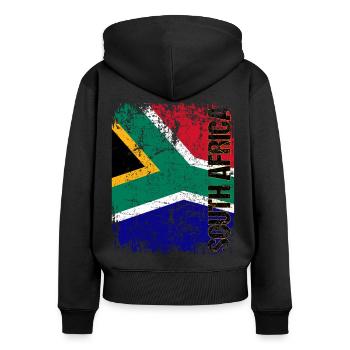 South Africa - Frauen Premium Bio Zip Hoodie - Schwarz - Hinten - Julia (174cm)