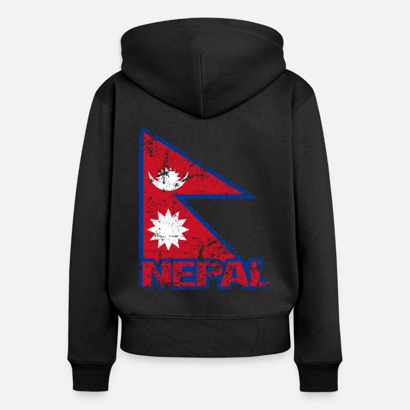 Nepal - Felpa con cappuccio con zip ecologica premium da donna - nero
