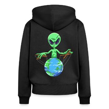 Alien Puppenspiel Außerirdische Kontrolle - Frauen Premium Bio Zip Hoodie - Schwarz - Hinten - Julia (174cm)
