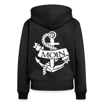 Moin Hafen Anker Kiel Meer Möwen - Frauen Premium Bio Zip Hoodie - Schwarz - Hinten - Julia (174cm)
