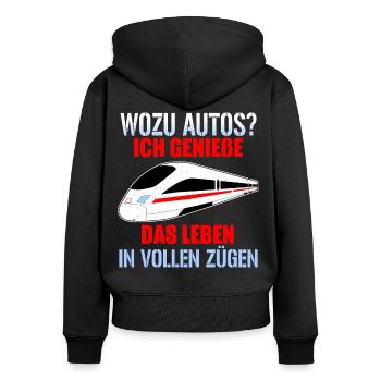 Ich Genieß Das Leben In Vollen Zügen - Frauen Premium Bio Zip Hoodie - Schwarz - Hinten - Julia (174cm)