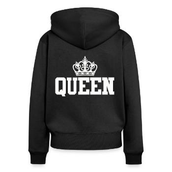 Queen - Partnershirt - King und Queen - Frauen Premium Bio Zip Hoodie - Schwarz - Hinten - Julia (174cm)