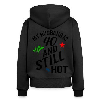 Mein Mann ist 40 und immer noch heiß - Frauen Premium Bio Zip Hoodie - Schwarz - Hinten - Julia (174cm)