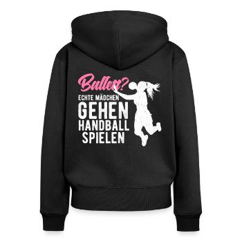 Echte Mädchen gehen Handball spielen Handballerin - Frauen Premium Bio Zip Hoodie - Schwarz - Hinten - Julia (174cm)