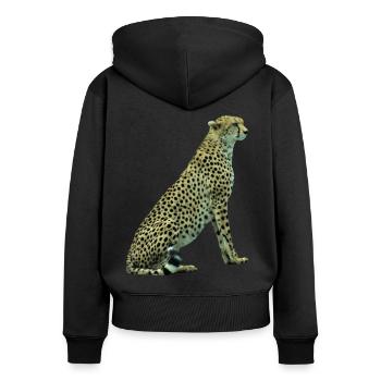 Gepard - Raubkatze - Katze - Grosskatze - Afrika - Frauen Premium Bio Zip Hoodie - Schwarz - Hinten - Julia (174cm)