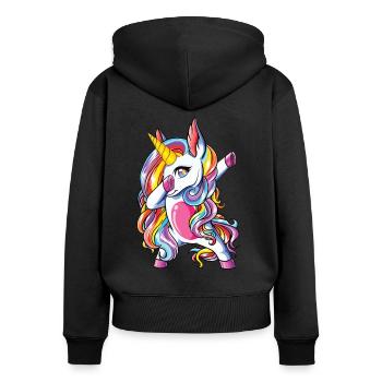 Licorne tamponnant - Sweat à capuche zippé Premium bio Femme - noir - Dos - Julia (174cm)