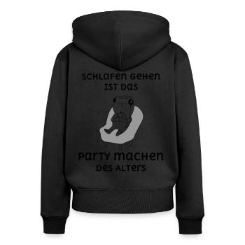 Schlaf Oberteil Schlafanzug Pyjama Schlafshirt - Frauen Premium Bio Zip Hoodie - Schwarz - Hinten - Julia (174cm)