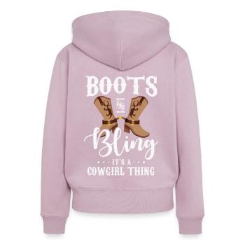 Cadeaux pour un ventilateur - Sweat à capuche zippé Premium bio Femme - rose poudré - Dos - Julia (174cm)