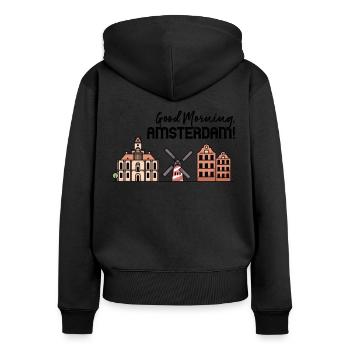 Guten Morgen, Amsterdam! - Frauen Premium Bio Zip Hoodie - Schwarz - Hinten - Julia (174cm)