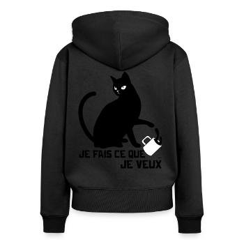 Cadeau Chat Noir Je fais ce que je Veux - Sweat à capuche zippé Premium bio Femme - noir - Dos - Julia (174cm)