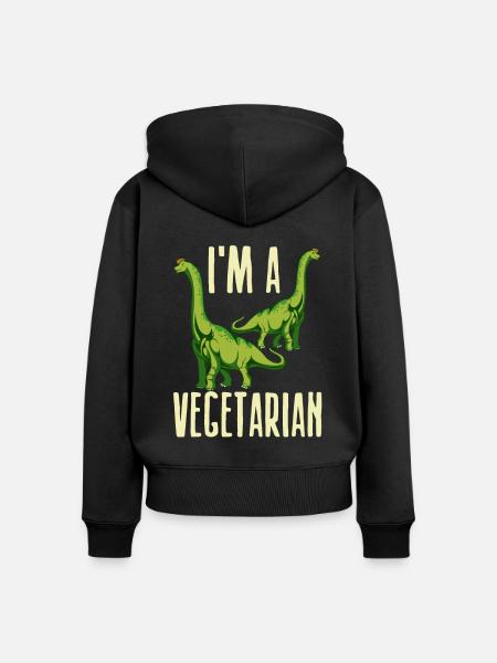 Dino Vegetarier - Frauen Premium Bio Zip Hoodie - Schwarz